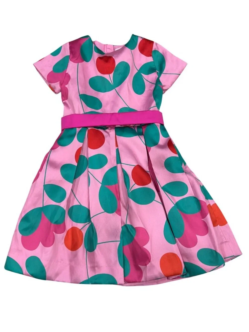 Jacadi Paris Girls Pink Floral Party Dress 8A 128CM Polyester & Cotton
